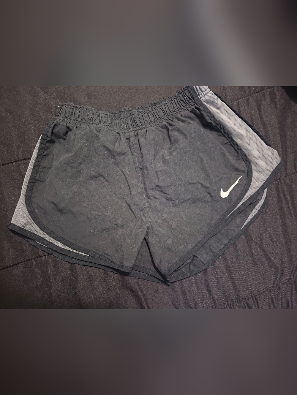 Nike Women’s Black And Gray Athletic Shorts with Subtle Cheetah Print